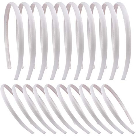 Candygirl 20 Pezzi 10 mm Bambina/Ragazze Fascia per Capelli in Bianco Cerchietti Coperto di Nastro Accessorio dei Capelli, 36cm