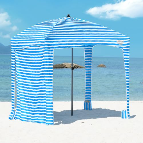 Qipi Beach Cabana - Easy to Set Up Canopy, Waterproof, Portable 6' x 6' Beach Shelter, Included Side Wall, Shade with UPF 50+ UV Protection, Ultimate Sun Umbrella - for Kids, Family - Siesta Beach