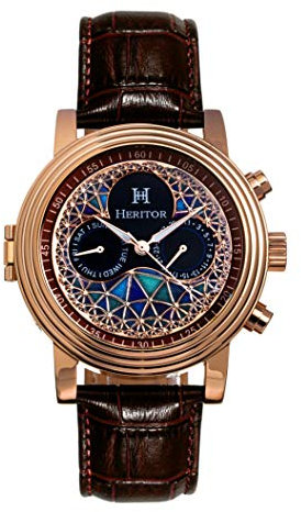 HERITOR Legacy Automatic Brown Genuine Leather Rose Gold Men's Watch with Date HERHR9704