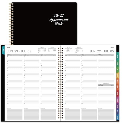 2026-2027 Appointment Book - 2026-2027 Planner, July 2026 - June 2027, 9 x 11, Daily Hourly Planner, Half Hour (30 Mins) Interval, Colorful Monthly Tabs, Lay-Flat, Inner Pocket
