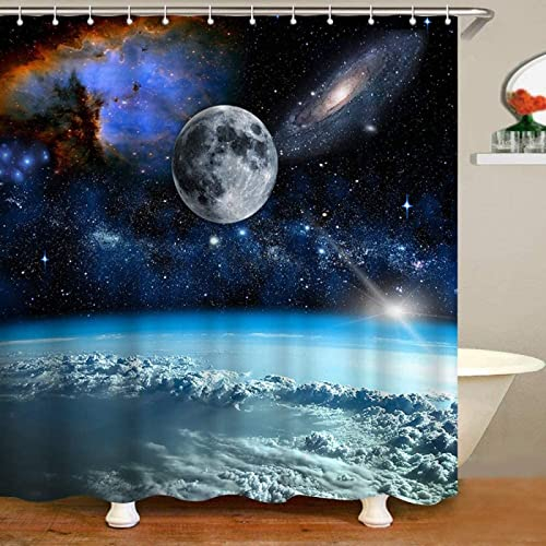 Duschvorhang 120x200 Platz, Wasserdicht Anti Schimmel Duschvorhänge 3D Universum, Shower Curtains Waschbar mit 8 Ringe, Duschrollo für Badewanne, Dusche Badezimmer