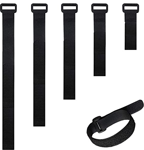 40 Stück Klett Kabelbinder Nylon Klettband mit Schnalle Kabelbinder Klettverschluss Kabel-Klettband Wiederverwendbare Kabelklett Kabelbinder 5 Längen bis 2 cm Breit Schwarz