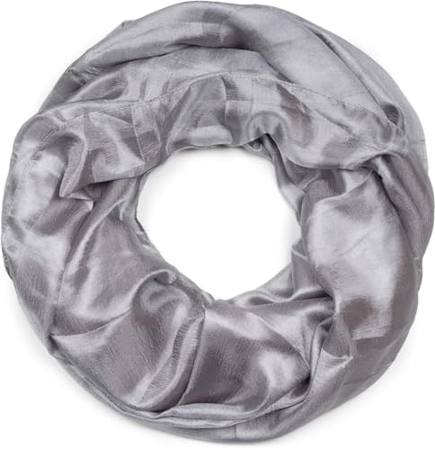 styleBREAKER Damen Loop Schal weich fließend | Seidig glänzendes Halstuch Einfarbig für Sommer & Frühling | Schlauchschal Leicht & Elegant, Farbe:Grau
