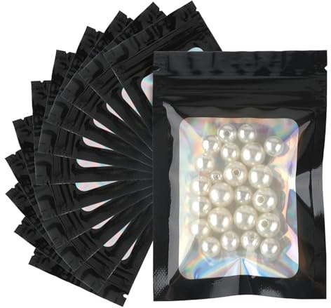 G2PLUS 100PCS Bolsas De Mylar,Bolsa Aluminio Resellable,10.5×15cm Bolsa Holográfica con Cremallera,Bolsas Planas Ziplock con Ventana Transparente para Muestra Comida,Joyería（Negro）