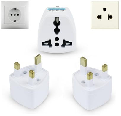 (Pack de 3 Unidades) Regleta Adaptador Enchufe UK a Adaptador Enchufe Universal; Apto para más de 170 países; Enchufe 3-Pin a Universal; Certificación CE; Resistente al Calor y la sobretensión;