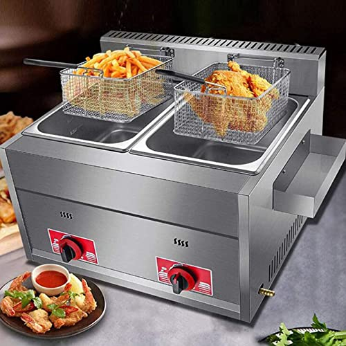 Kommersiell fritös,chips fritös 10l+10l fritös med korg,bänkskiva rostfritt stål elektrisk fritös,för kök,hem