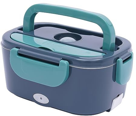 HuKaiL Elektrische Lunchbox, 1.5L 40W 12/24/220V Warmhaltebehälter Essen Bento Box Abnehmbar mit 4 Schnallen und Suppenbox, Thermobehälter Essen Camping Box Speisenwärmer für Büro, Auto, Lkw, Tiefgrün