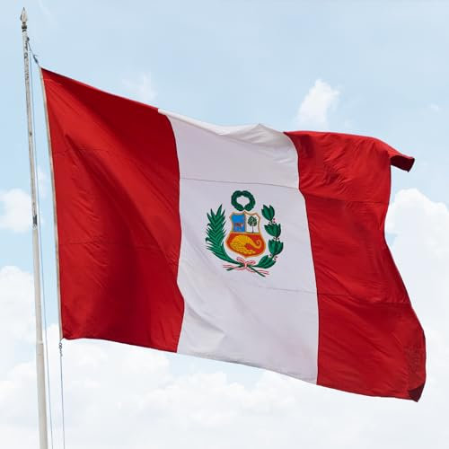 Grand drapeau péruvien 90 x 150 cm - Drapeau officiel du Pérou pour les célébrations, la décoration et les événements sportifs - Parfait pour la fierté nationale, les occasions patriotiques et les