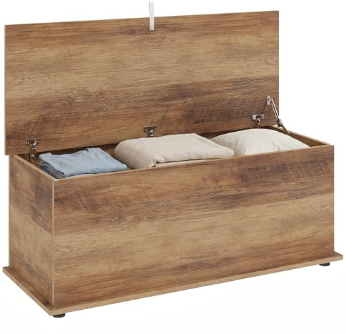 HOMCOM Storage Chest Large 113L Blanket Box 100x40x40cm, Brown Wood Grain