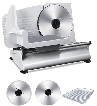 Pterying Meat Slicer Machine for Home - 200W Electric Food Slicer with 2 Removable 7.5 Stainless Steel Blades and Tray, Adjustable and Child Lock Protection, Slicer Machine for Meat Bread