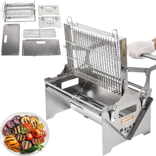 Parrillas de carbón giratorias de 360°, parrilla portátil con bandeja extraíble y marco de acero ajustable, parrilla ajustable en 3 posiciones,de carbón portátil desmontable(Gas model)