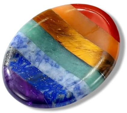 DOKRIN Pierres thérapeutiques 1 pierre ovale des 7 chakras, cristal anti-anxiété, pierre de guérison des chakras, équilibre les centres énergétiques