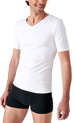 Damart Herren Kurzärmliges T-Shirt aus Thermolactyl-Interlock-Strick mit V-Ausschnitt Thermounterwäsche-Oberteil, weiß, M