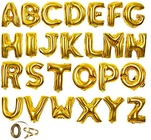 26 Letras de Globos Dorados, Decoración de Globos de Cumpleaños, 26 Globos Dorados para Cumpleaños, Bodas, Cumpleaños, Decoraciones para Fiestas