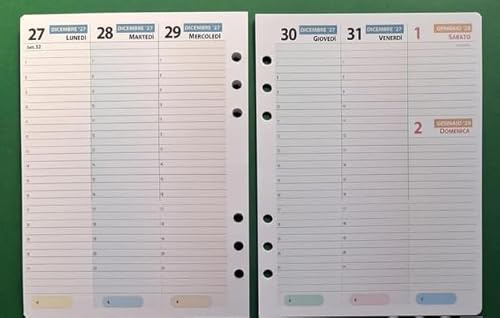 tipome.com Ricarica / Ricambio Agenda con 6 Anelli Formato A5 15x20cm (Calendario Italiano Settimanale Con Orari)