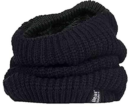 HEAT HOLDERS - Ladies Thick Winter Warm Fleece Lined Chunky Knit Thermal Neck Warmer (One Size, Black (Chunky))