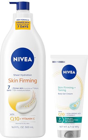 NIVEA Sheer Hydration Skin Firming Body Lotion (16.9 Fl Oz) + Skin Firming & Toning Body Gel Cream with Hyaluronic Acid (6.7 Oz), Enriched with Q10 and Vitamin C