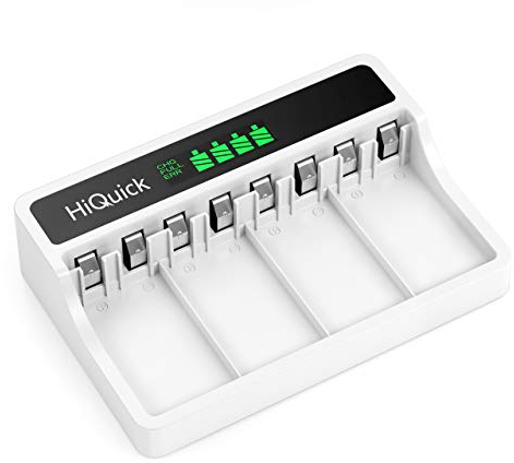 HiQuick 9V Akku Ladegerät, Ladegerät für 9V NI-Mh/Li-ion wiederaufladbare Batterien, für wiederaufladbare PP3 Akkus, 4-Ladeplatz mit LCD Anzeige