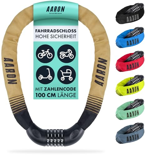 AARON Lock One - Catena antifurto per bicicletta con codice a 5 cifre - lucchetto in metallo e alta sicurezza - per bici elettrica, mountain bike, da trekking, da turismo, da corsa, veicoli elettrici
