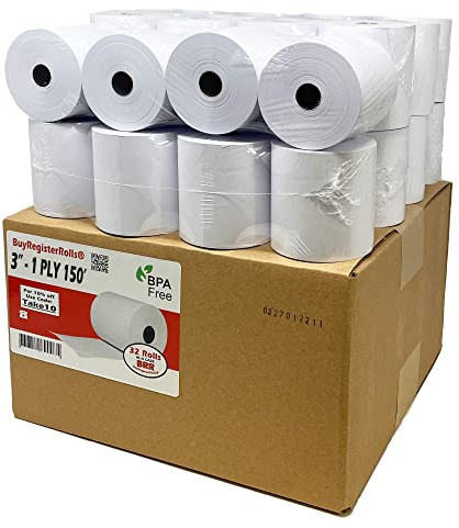 (32 Rolls) 3 x 150' 1 Ply Bond (Non –Thermal Kitchen Printer Paper) POS Receipt Cash Register For Star SP700 SRP275 SMP200 TMU200 MP500 NCR 2174 XR200 IMPACT Printers Requires Ribbons ERC30/34/38
