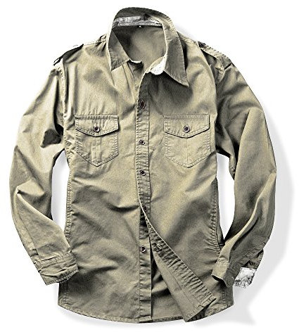 Mens Cargo Shirts,Military Style Tactical Work Roll Up Sleeve Cotton Shirt Button Down Shirt Khaki M