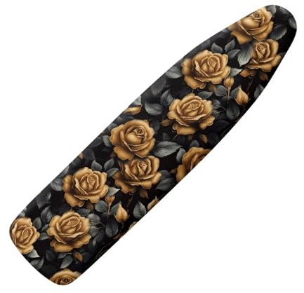 KUIFORTI Gold Rose Ironing Board Cover with Padding,Women Board Cover Dust Cover and Pad Extra Wide Ironing Board Pad Protective Cover Replacement Tablecloths with Elastic Edge