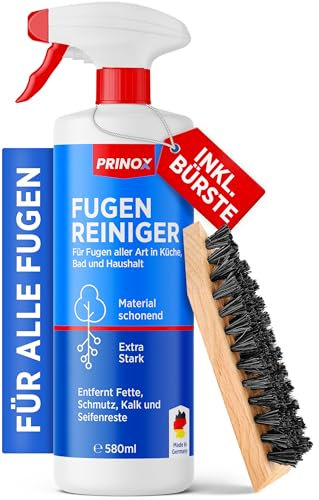 PRINOX® Fugenreiniger 580 ml inkl. Reinigungsbürste - Fugen und Fliesenreiniger Spray zum Entfernen von hartnäckigen Verschmutzungen, Kalk oder Seifenresten im Bad