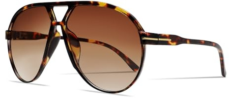 GUVIVI Lunettes de soleil rétro style aviateur pour femmes et hommes, surdimensionnées, classiques, style années 70, tendance, sans enchevêtrement, carrées, lunettes de soleil aviateur, marron, Big