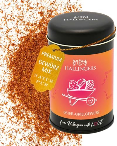 Hallingers Genuss Manufaktur Gewürze Geschenk Ostern - Ostergeschenke für Osterkörbchen, Gewürz-Mischung für Marinaden, Fleisch & Geflügel, edle Geschenkdose Oster Grillgewürz, Geschenkidee