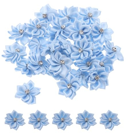 PATIKIL 3cm Piccoli Fiori a Nastro, 100pz Mista Fiori di Stoffa Raso Mini Seta Artificiali Finti per Decorazioni per Creazioni Fai Da Te Ornamenti Matrimoniali, Azzurro