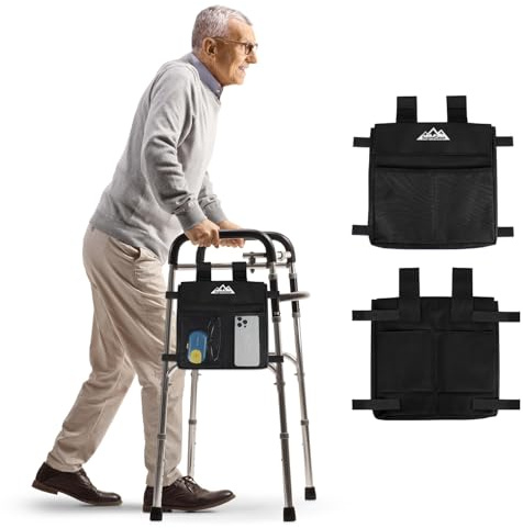 supregear Borsa Laterale per Deambulatori, Pochette Accessorio Resistente All'acqua per Deambulatori Pieghevoli, Trasporto Leggero a Mani Libere, Caddy Universale per Anziani, Nero