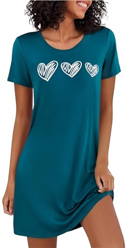 Marvmys Chemise De Nuit Femme en Coton Robe De Nuit à Manches Courtes Vêtement De Nuit à Imprimé Cœur à Col Rond S-3XL