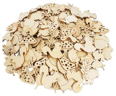 100 Stück 8 Stile Holz Wald Tiere, Blätter Tiere Tischdeko, Holzscheiben Streudeko zum Basteln DIY, Holztier zum Basteln, Ideal als Weihnachts-Deko, Tischdeko, Streudeko