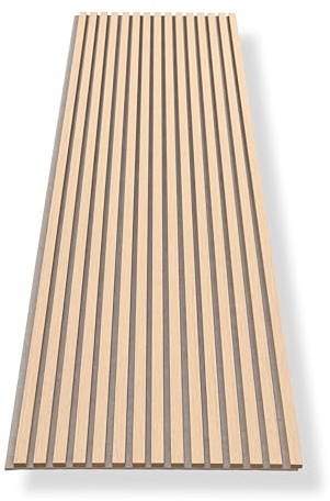 HAGEFOL Panneaux acoustiques en bois - 240 x 60 cm - Couleur : chêne, feutre : beige - Panneaux muraux en bois - Paroi à lamelles 3D en placage de bois sur feutre acoustique - 2400 x 600 mm