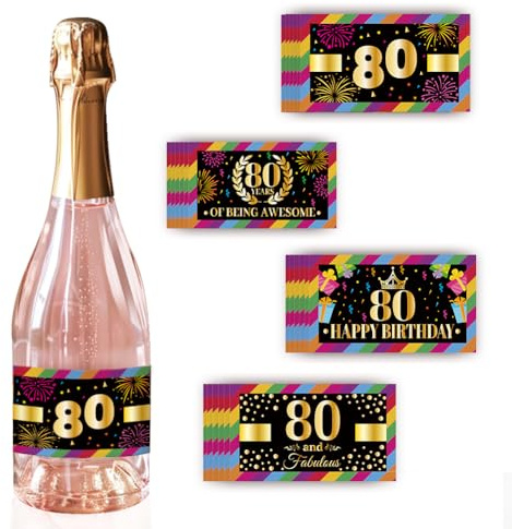 PH PandaHall 40 pz. Etichette per Bottiglie di Vino 80 compleanno, Adesivi per Bottiglie di Anniversario di Compleanno di 80 traguardo Etichette Adesive Impermeabili, 9x5cm