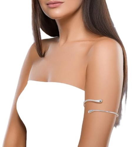 CABODYALS Silver Cuff Bracelet Upper Arm Cuff Teardrop Bangle Bracelets Summer Vintage Elegance Armlets Shining Adjustable Punk Open Coil Metal Arm Jewellery Armband for Women Lady Party Beaches Club
