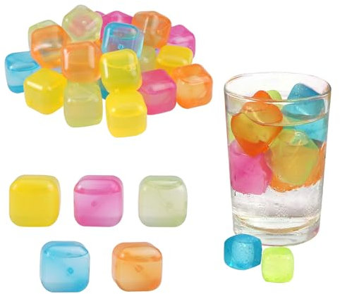 24 Pezzi Colorati Ghiacciolini, 2.5x2.5cm Sostituto del Cubetti di Ghiaccio, Cubetti Finto Artificiale Trasparenti Quadrata, Cubetti di Ghiaccio Riutilizzabili per Raffreddare Bevande Drink Ice Cubes