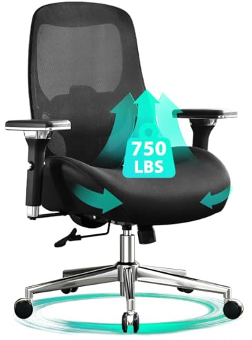 750lbs Big and Tall Office Chair with Wide Thick Seat Cushion for Heavy People Ergonomic Computer Mesh Desk Chairs with 4D Armrests, Adjustable Lumbar Support for Adults 8 Hours daliy Work