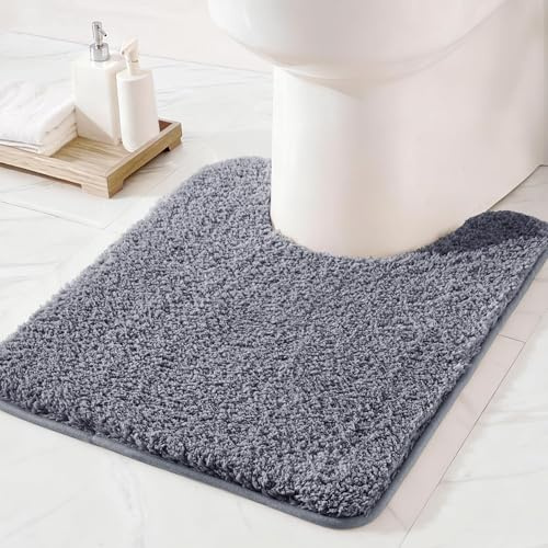 Exclusivo Mezcla Microfiber Toilet Mat U-Shaped 50x60 CM, Extra Soft Non-Slip Super Absorbent Bathroom Mats, Machine Washable Quick Dry Bath Rugs for Toilet Floor, Solid Grey