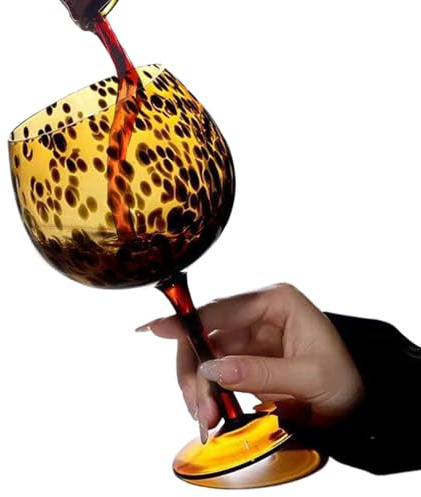 Ghjkldha Rödvinsglas, 610 ml leopardtryck vintage bägare – leopardtryck bägarglas, för kök bar vänner Thanksgiving öl födelsedagsfest jul bröllop whiskey