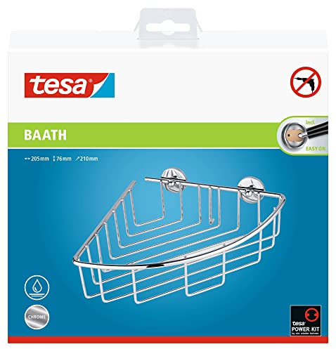 tesa baath Plus Eckkorb für die Dusche, verchromt, inkl. Klebelösung, 76mm x 205mm x 210mm