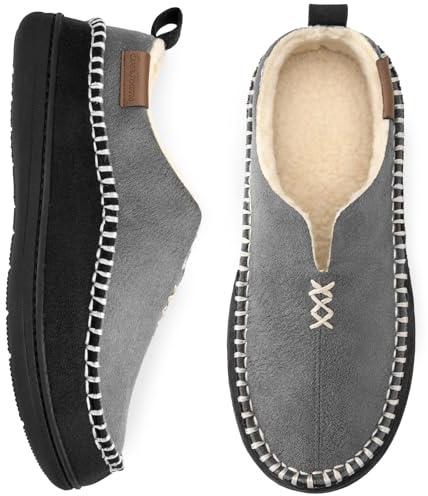 EverFoams Men's Moccasin Slippers Memory Foam Anti-skid Sole Soft Shoes | machine-washable,gifts,anti-slip sole,lightweight,indoor and outdoor,cozy