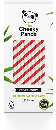 The Cheeky Panda Bamboo Paper Straws | 250 Coloured Drinking Straws with Red Stripes