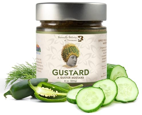 Butterfly Bakery of Vermont - Gustard - A Guster Mustard, Spicy Pickle, Gourmet Mustard Spread with Vermont Cucumbers, Jalapeños, Dill & Garlic, Yellow & Brown Mustard Seeds - Vegan & Vegetarian, 8 oz
