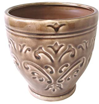 WH WORKING HOUSE MACETERO Maceta Tiesto CUBREMACETAS Redondo Ceramica Brillante Relieve Marron Mediano