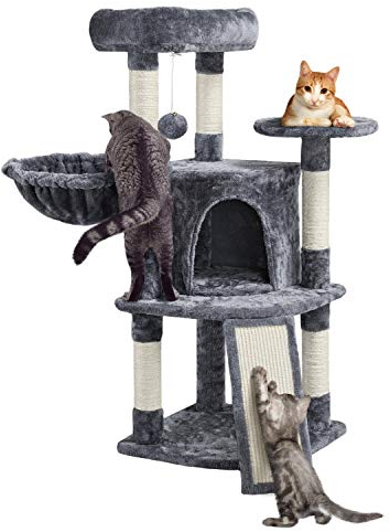 Yaheetech Árbol Rascador para Gatos Grandes 106 cm Altura con Espaciosas Cueva para Gato de Casa Torre para Mascato Grande Gris Oscuro