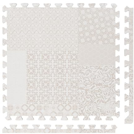 PopsyKosy Premium Baby Floor Play Mat - Thick & Cushioned 0.5 inch Playroom Foam Mat, Non-Toxic Odorless - 6 Tiles - Spacious 6x4 ft. - Stylish & Large, Waterproof for Kids & Toddlers - Totem Beige