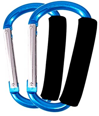 Ganchos para cochecito de bebé, 2 mosquetones para colgar bolsos, bolsas de pañales, bolsas de la compra. Clip para sistemas de viaje individual/doble, asientos de coche y pantalones deportivos (azul