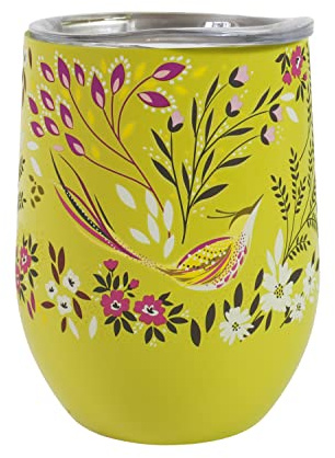 Portico Designs Ltd Sara Miller Haveli Garden Insulated Stainless Steel Travel Cup with Lid for Hot and Cold Drinks, Green