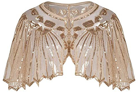 SPORTARC Vintage Boutique Châle rétro années 1920 avec perles et paillettes Doré